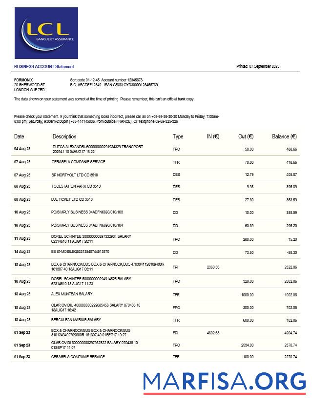 Realistic LCL Bank business statement Word and PDF template